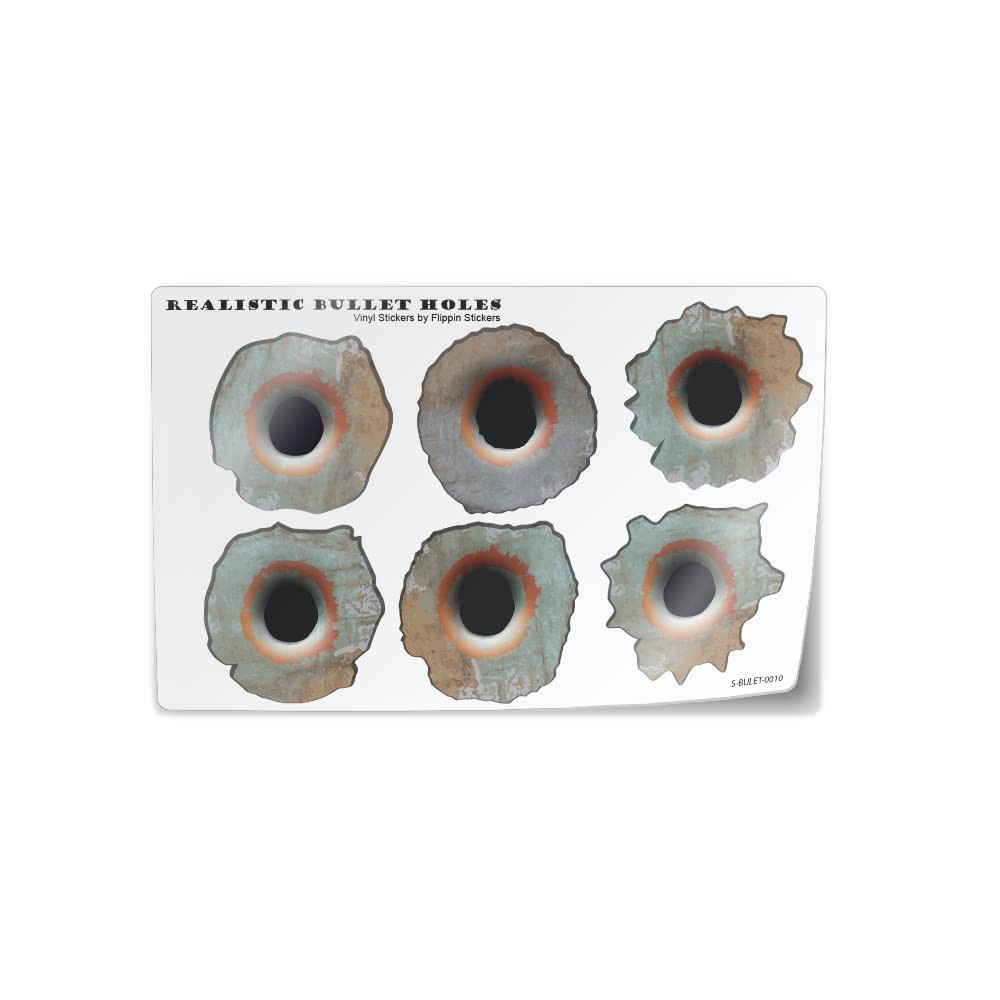 Bullet Hole Stickers 3D Vinyl Decals – Large Caliber Rusty Look 1.5" (6 pcs)