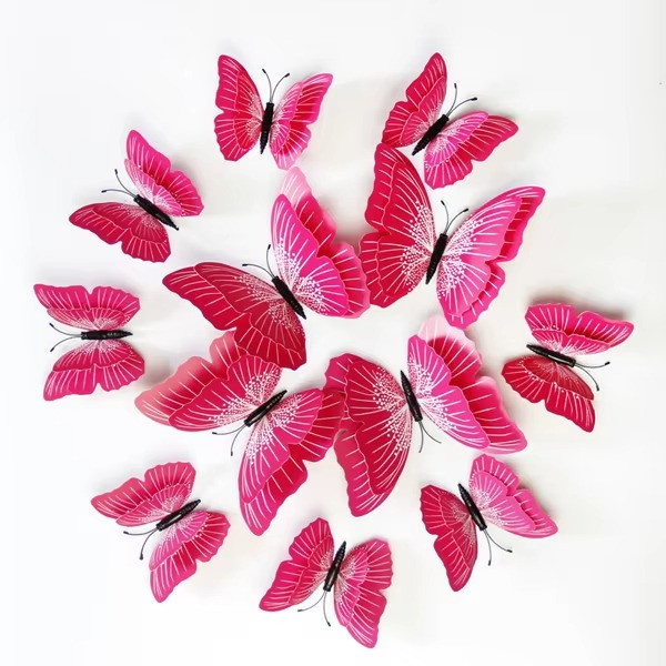 🦋 12Pcs 3D Butterfly Wall Stickers Double Layer Solid Color Wedding Home Decor