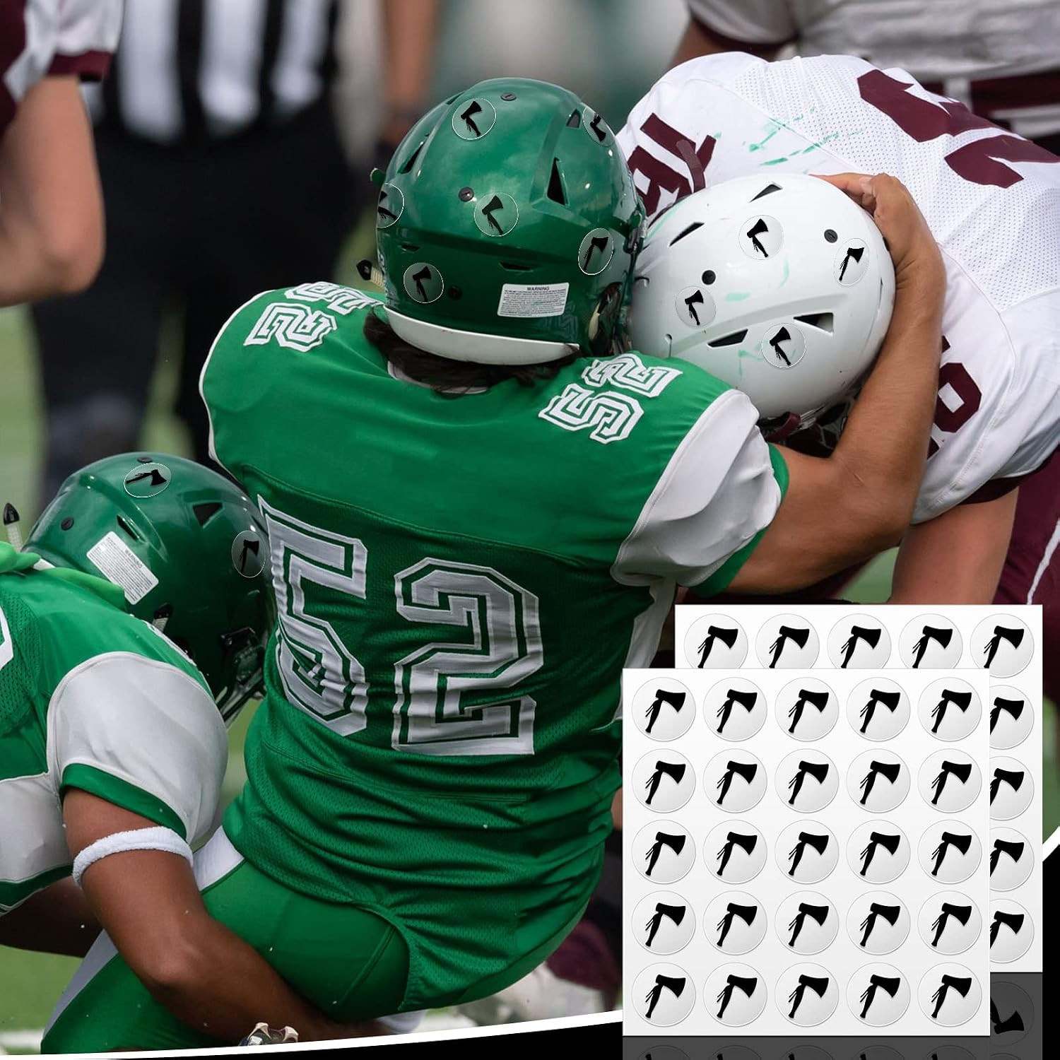 200 Pcs 8 Sheets Football Helmet Stickers Hatchet Decals 1-1/8 Inch Self Adhesiv
