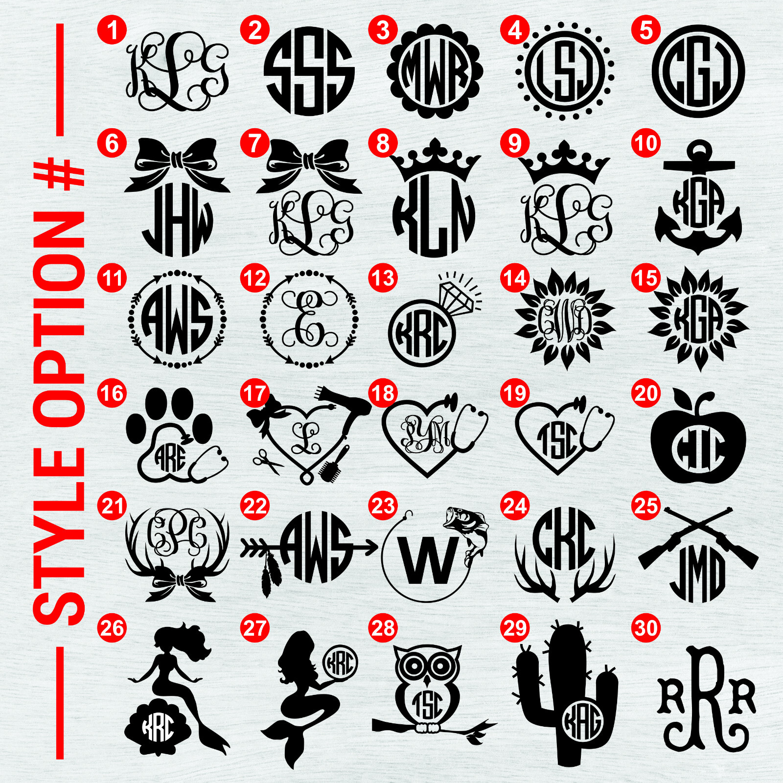 Monogram Initial Decals for Phone, Tumbler, Car Decals. 30 Designs