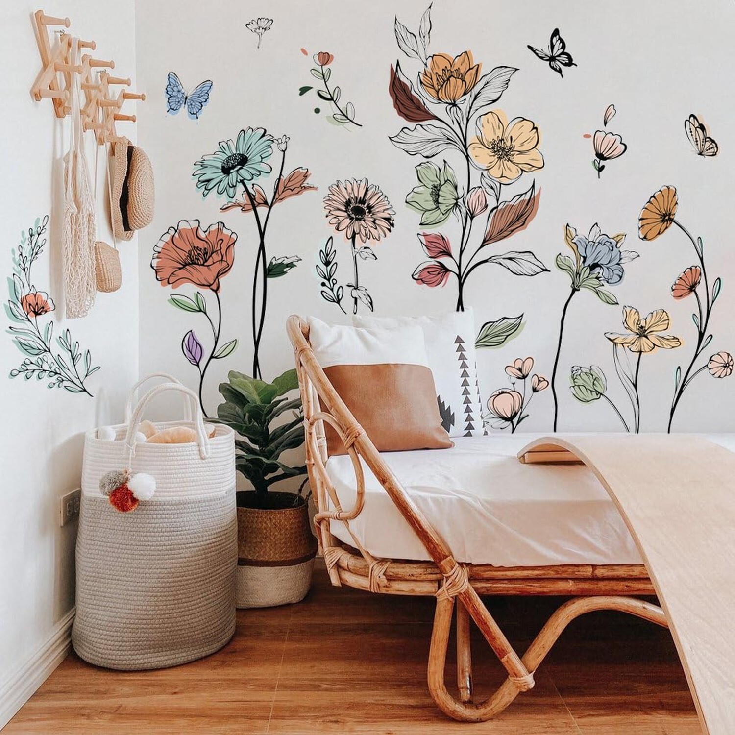Runtoo Boho Flower Wall Decals Simple Wildflower Floral Wall Stickers for Gir…