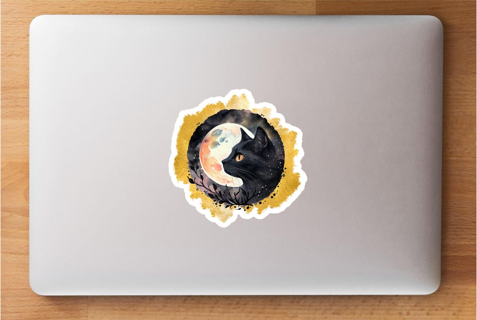 Black Cat with Gold Brush Accents Unique Decal Cute Laptop sticker 6"x6"