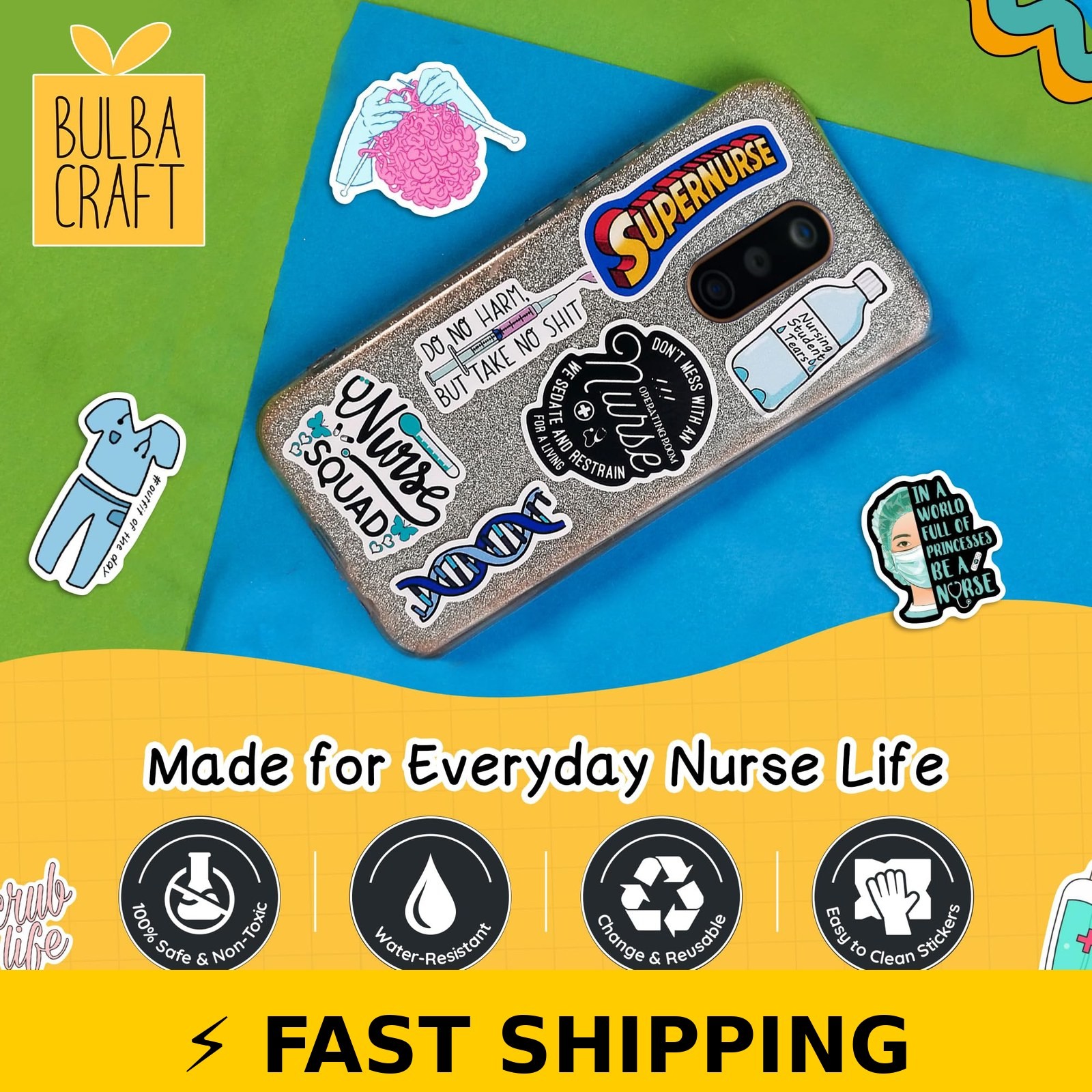BulbaCraft 100Pcs Funny Nurse Stickers – Medical Decals