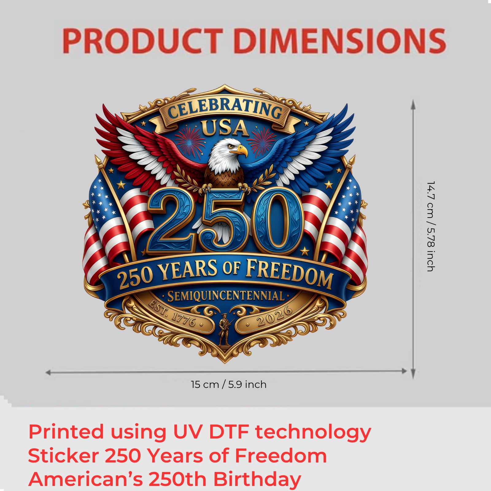 2pcs USA 250th Anniversary Car Decals – 1776-2026 Patriotic Bumper Stickers, …