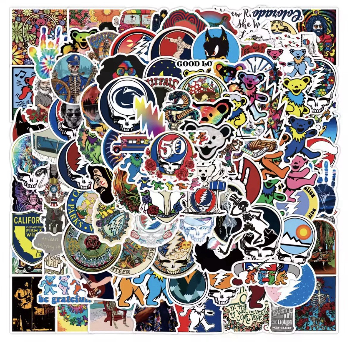 Grateful Rock Band Stickers 50pk Rock Music Dead Head Fun Stickers FREE SHIPPING