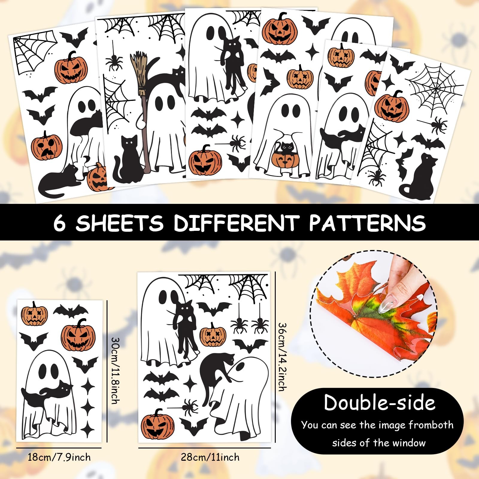 JarThenaAMCS Halloween Ghost Window 11 x 14 inch, 7 x 11.8 Black Orange