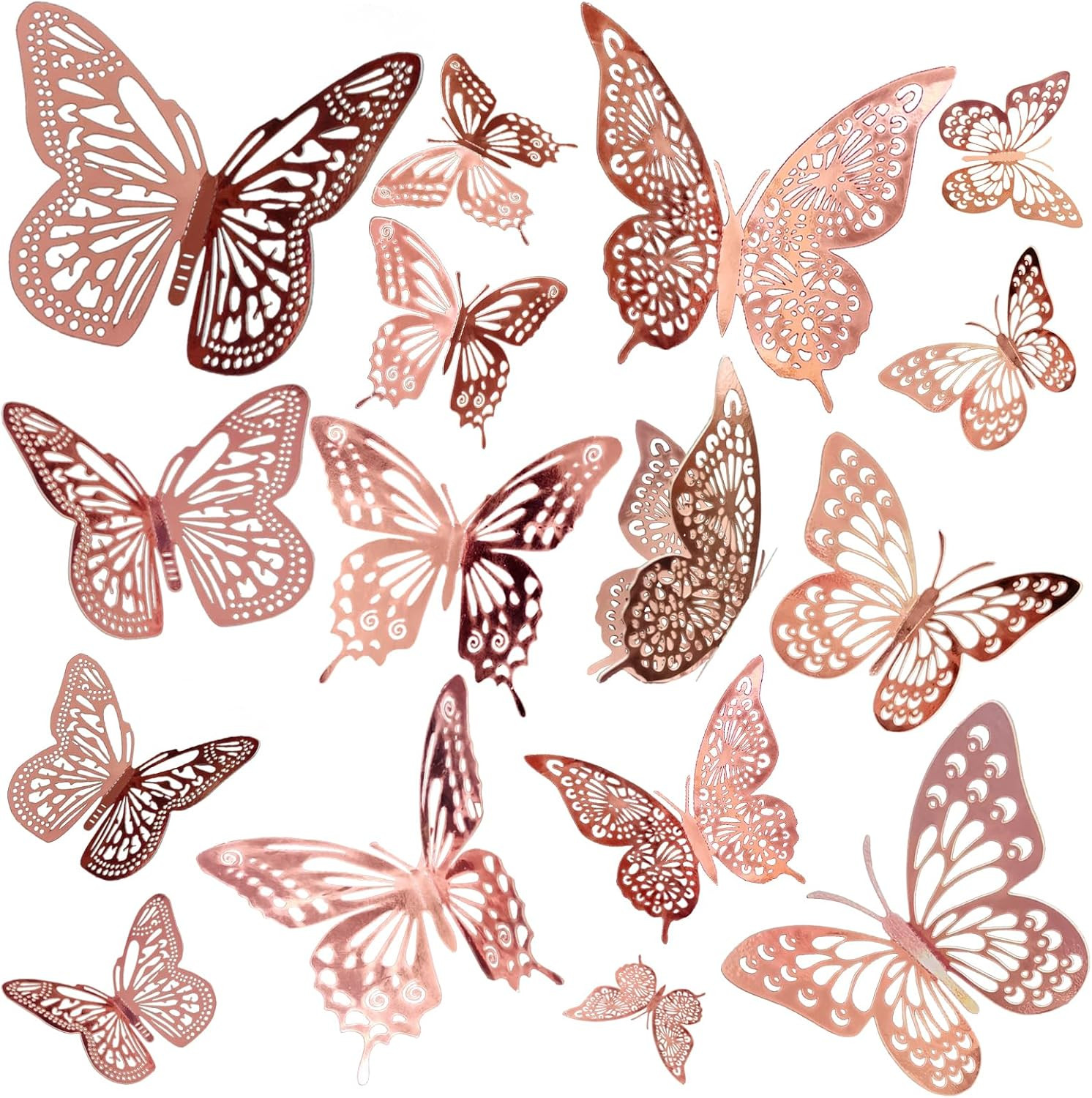 3D Laser Sivery Butterfly Wall Stickers – 48 Pcs with 4 Styles & 3 Sizes, Remova