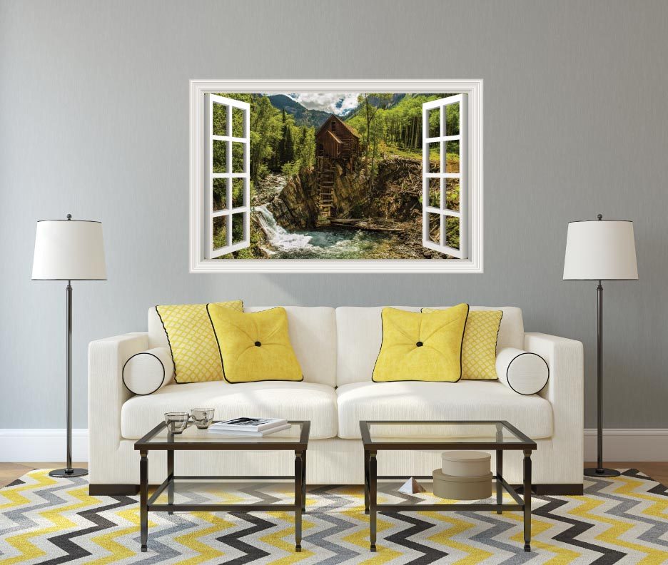 Mountains Cabin Waterfall Wall Decal Sticker Graphic Art – 4 Size Options