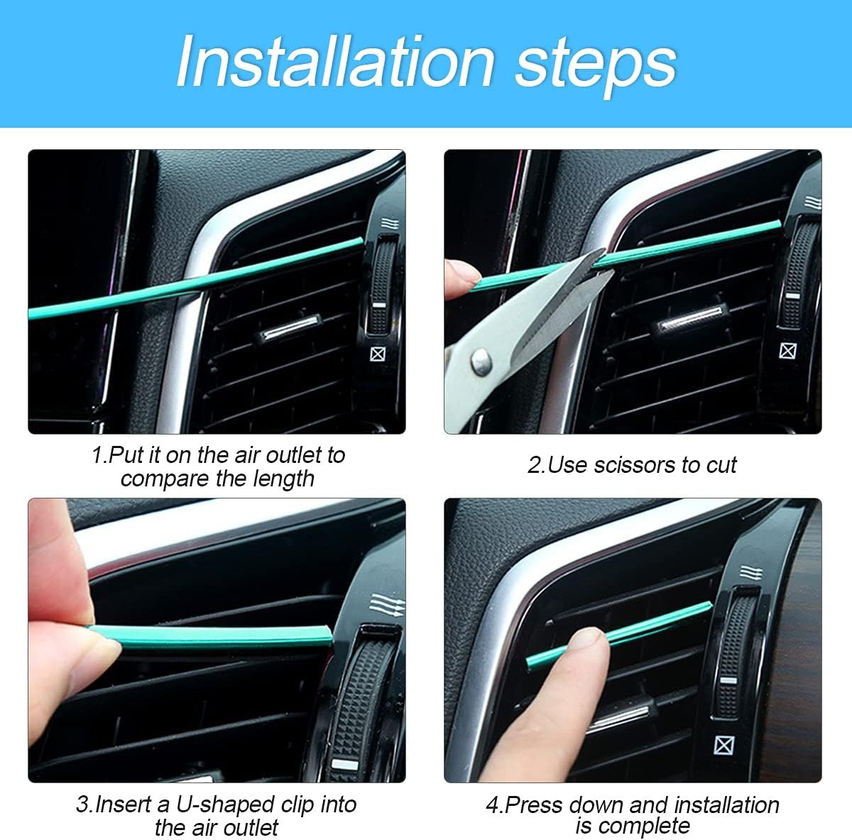 20PCS Car AC Vent Trim Strips, Universal Bendable Molding, Silver, Interior Deco