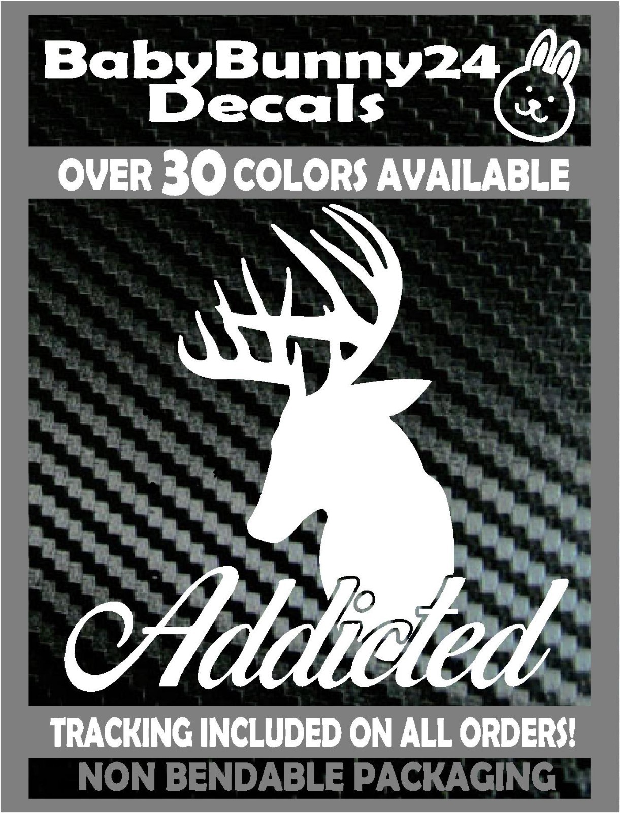 Hunting Addicted Buck Deer Head Addict Bow Decal Vinyl Sticker Car Truck ATV