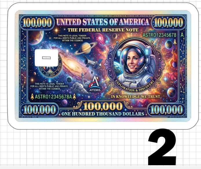 100k Space Dollar Bill Credit ATM Debit Gift Card Skin Sticker Nasa Shuttle USA