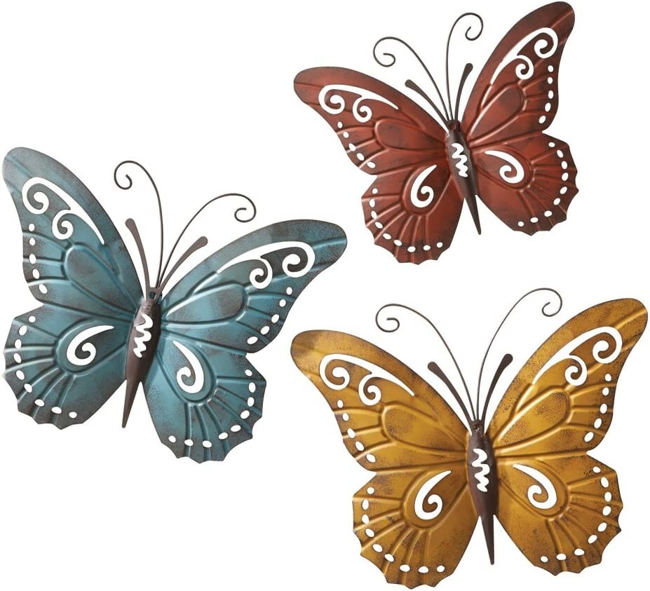 Nature Inspired Metal Butterfly Wall Art Trio