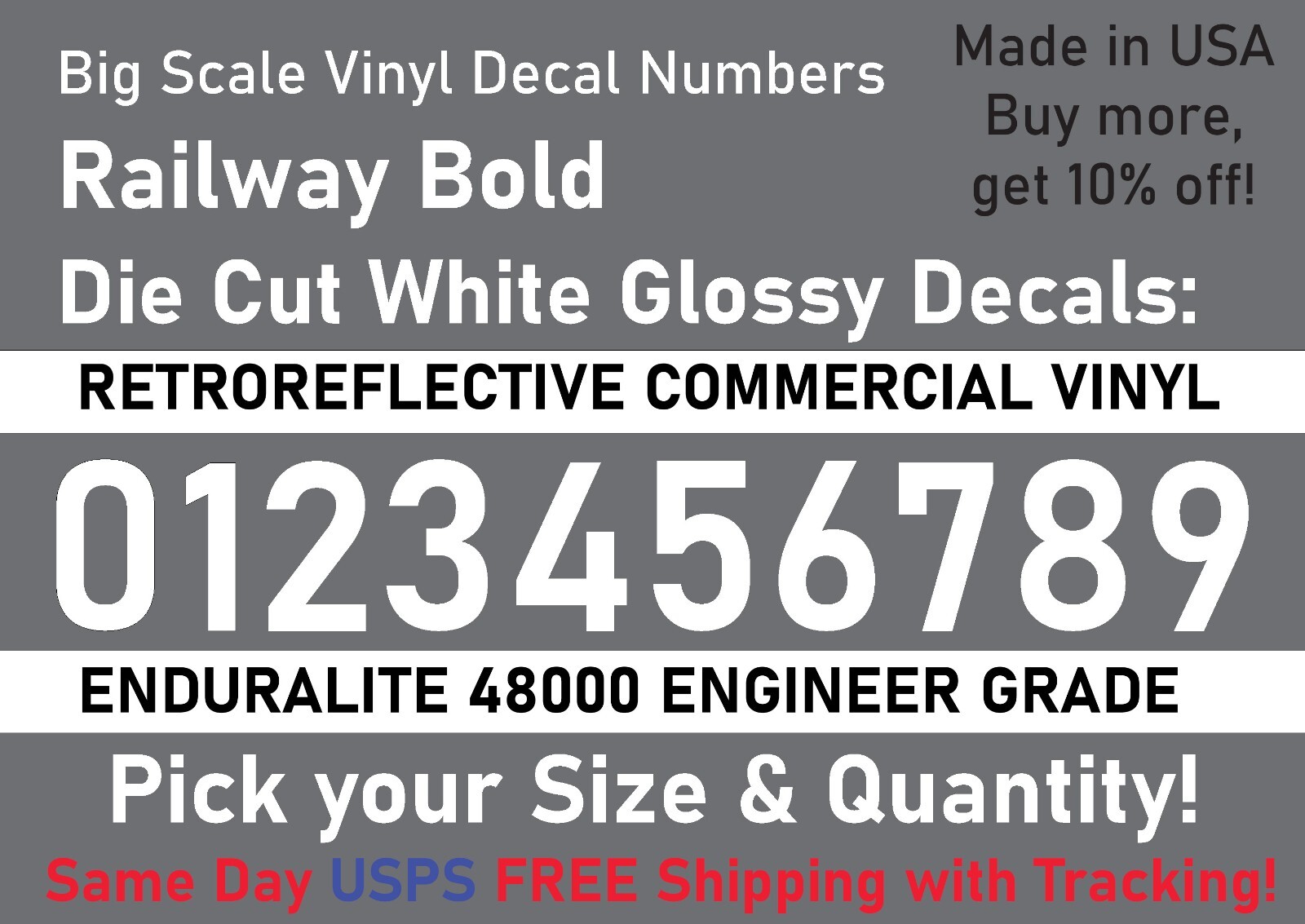 0-10 7"-32" Big Size Vinyl Reflective Decal Numbers (White), 7Yrs Outdoor Film