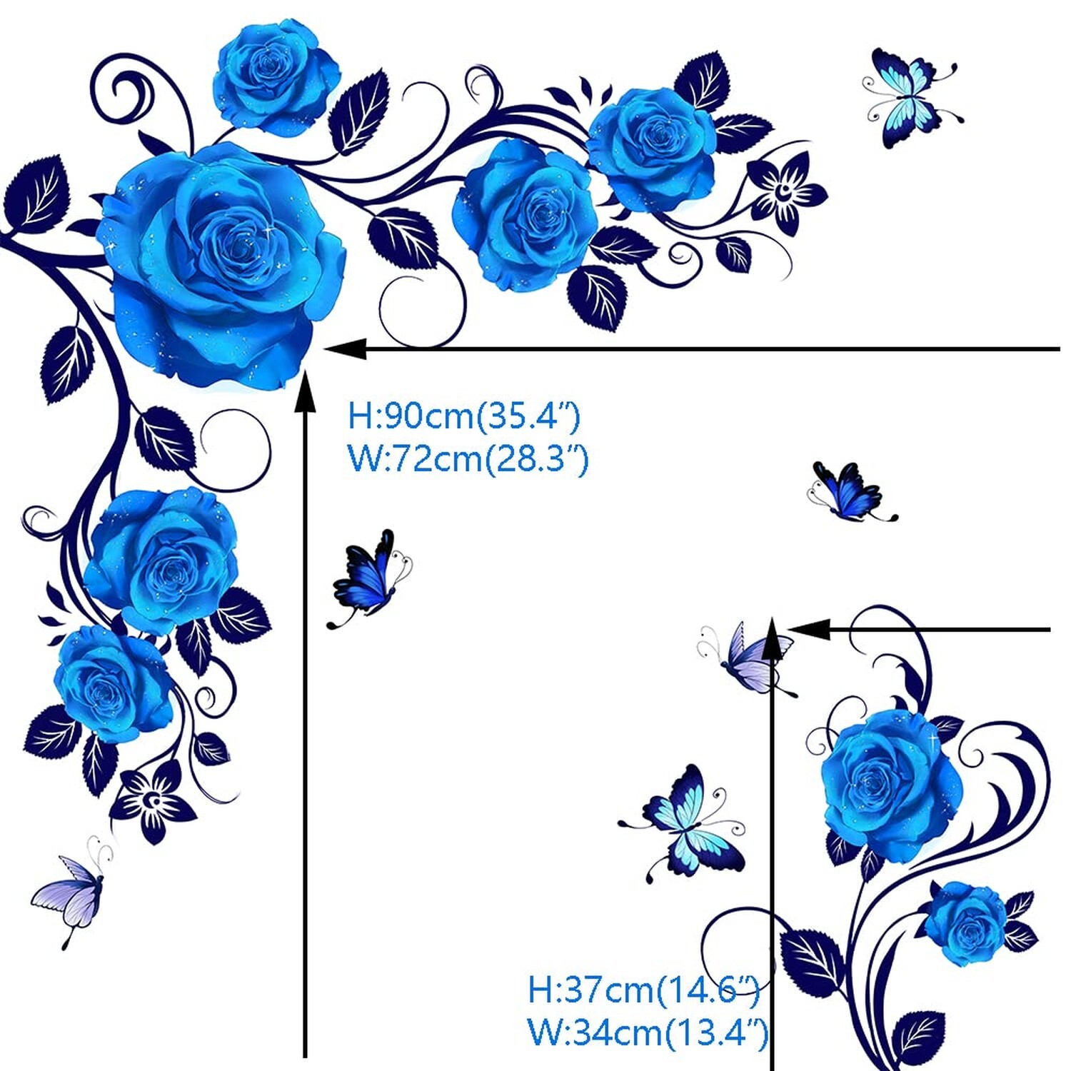 Runtoo Blue Rose Flower Wall Art Stickers Hanging Vine Floral Wall Decals Liv…