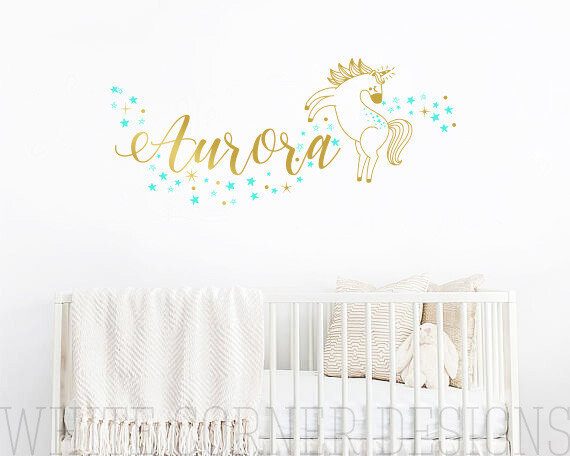Unicorn Wall Decal, Custom Name decal, Unicorn Decal, Kids Wall Decal ga59