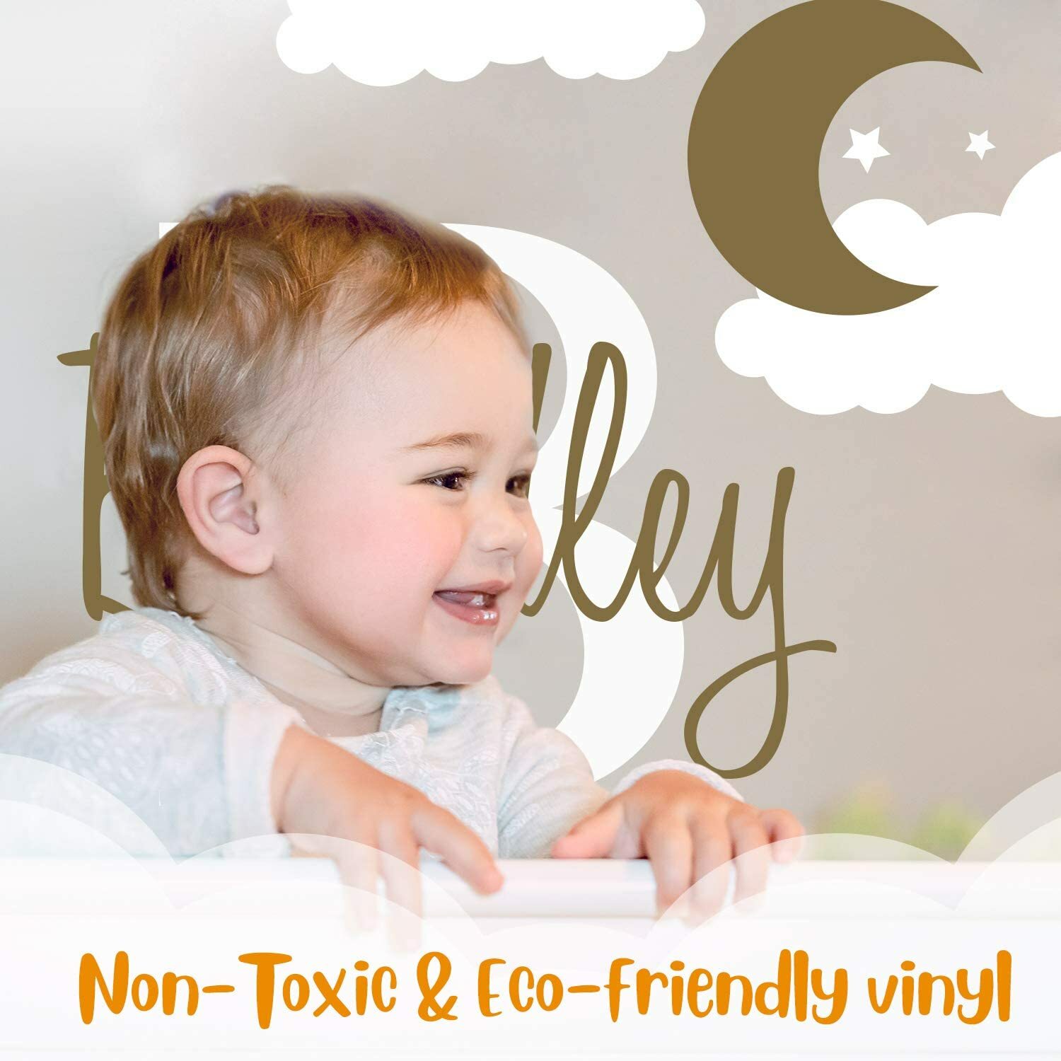 Customize Your Name & Initial Moon Clouds Stars – Baby Boy – Nursery Wall Decal