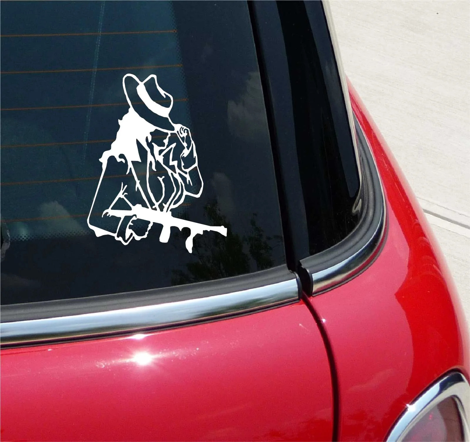 SEXY LADY WOMAN GANGSTER TOMMY GUN GRAPHIC DECAL STICKER ART CAR WALL DECOR