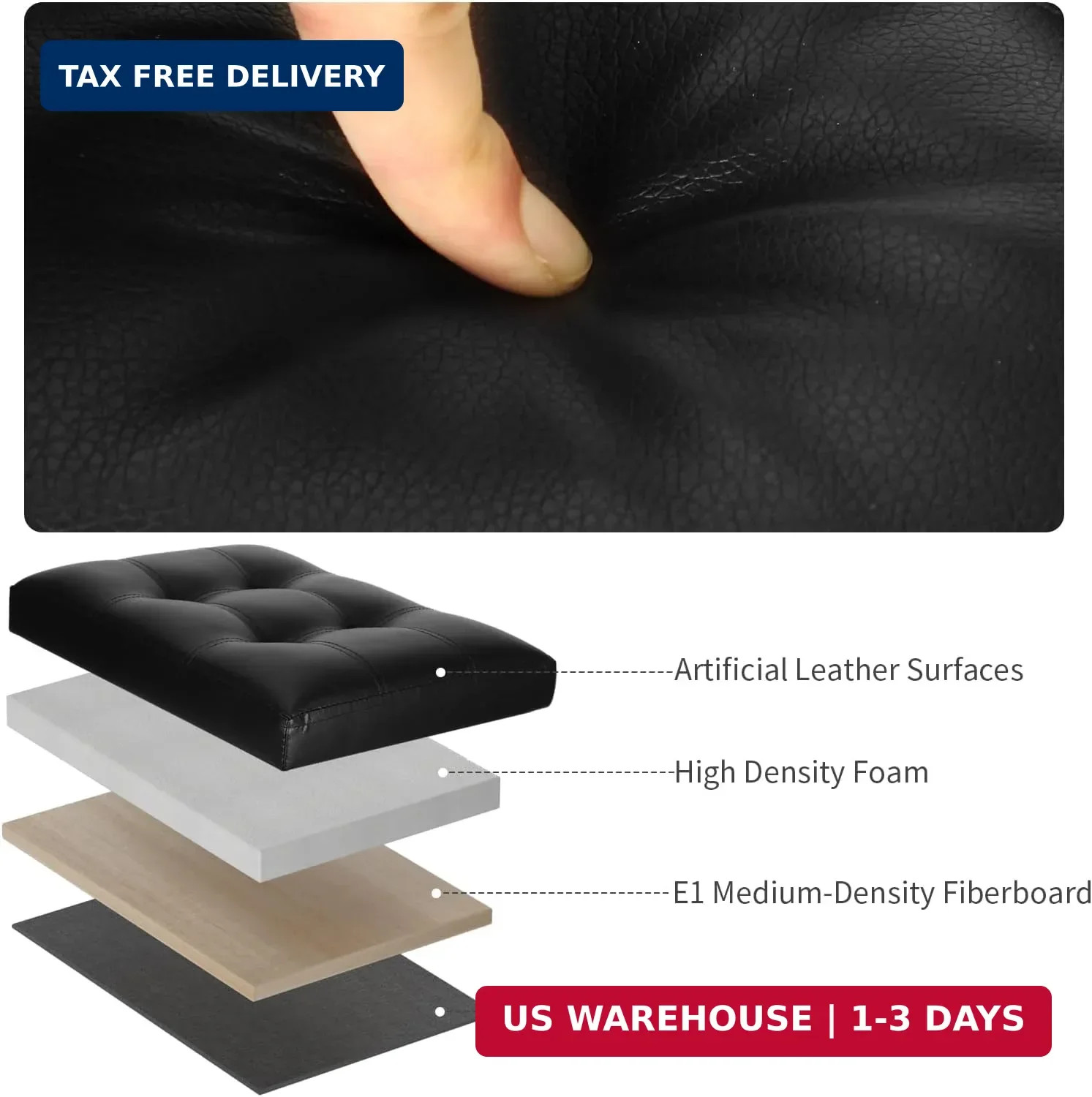 Storage Ottoman Foot Rest Stool with Thicker Foam Padded Seat. Foldable Leather
