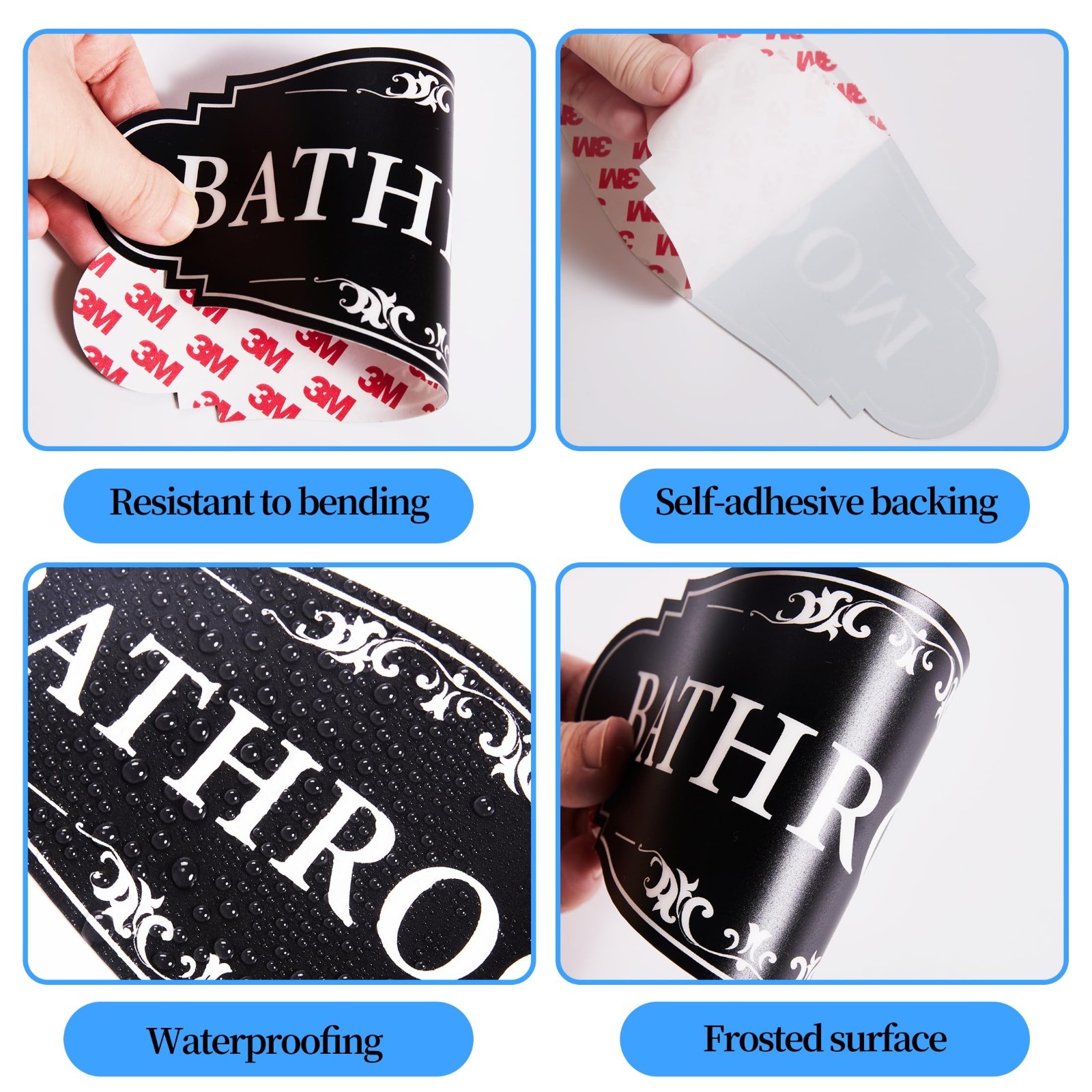 Cute Bathroom Door Sign, Waterproof Vinyl Sticker, Office Home Decor, Black