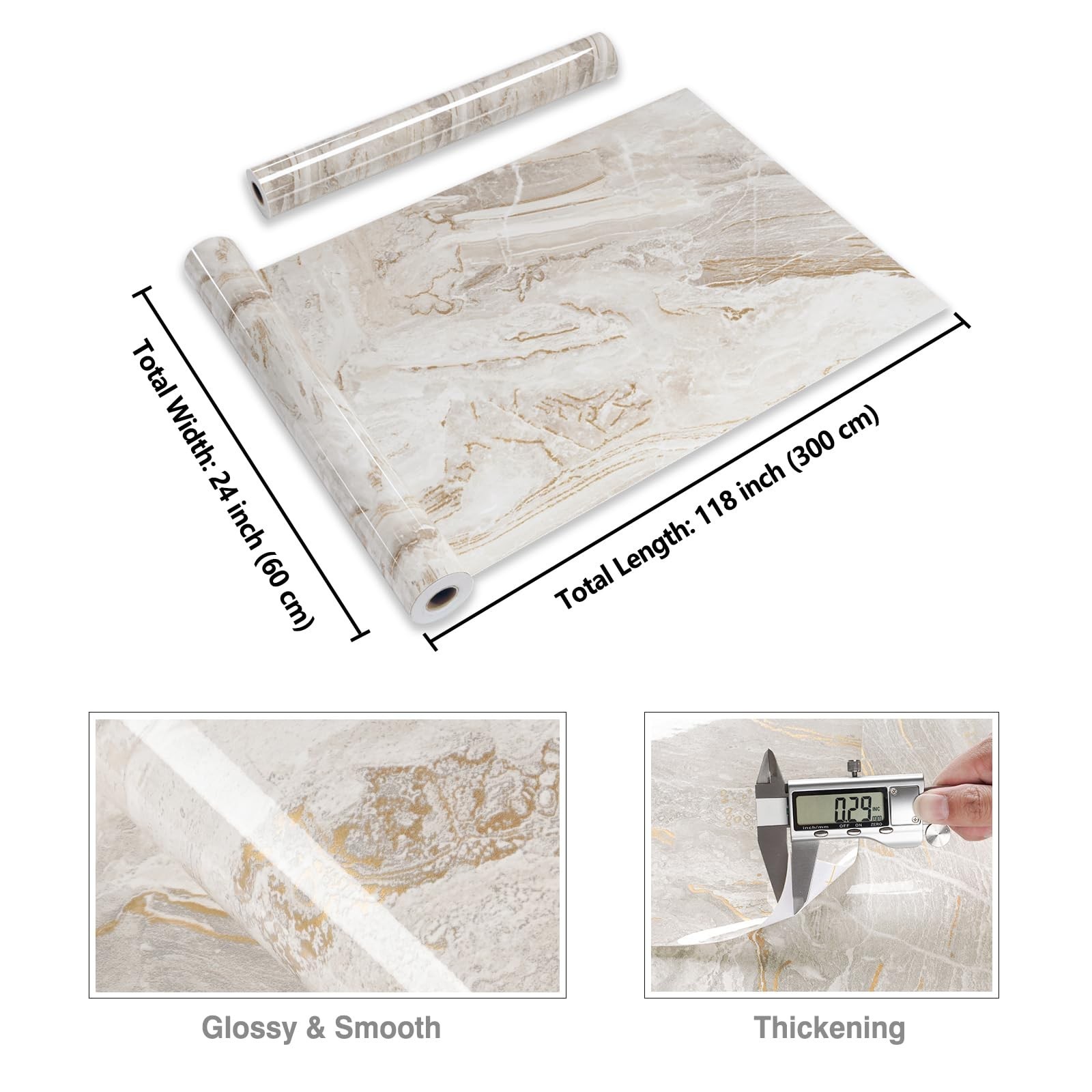 CRE8TIVE 24"x118" Beige Gold Marble Contact Paper for Countertops Waterproof …