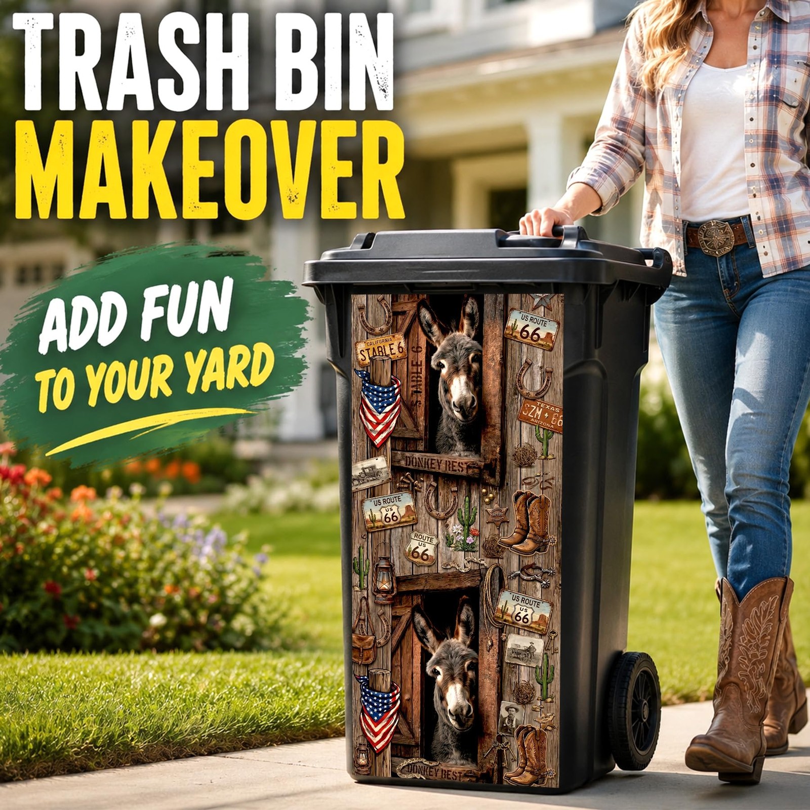 Flower Wheelie Bin Stickers Large Art Garbage Can Decals for Outside
