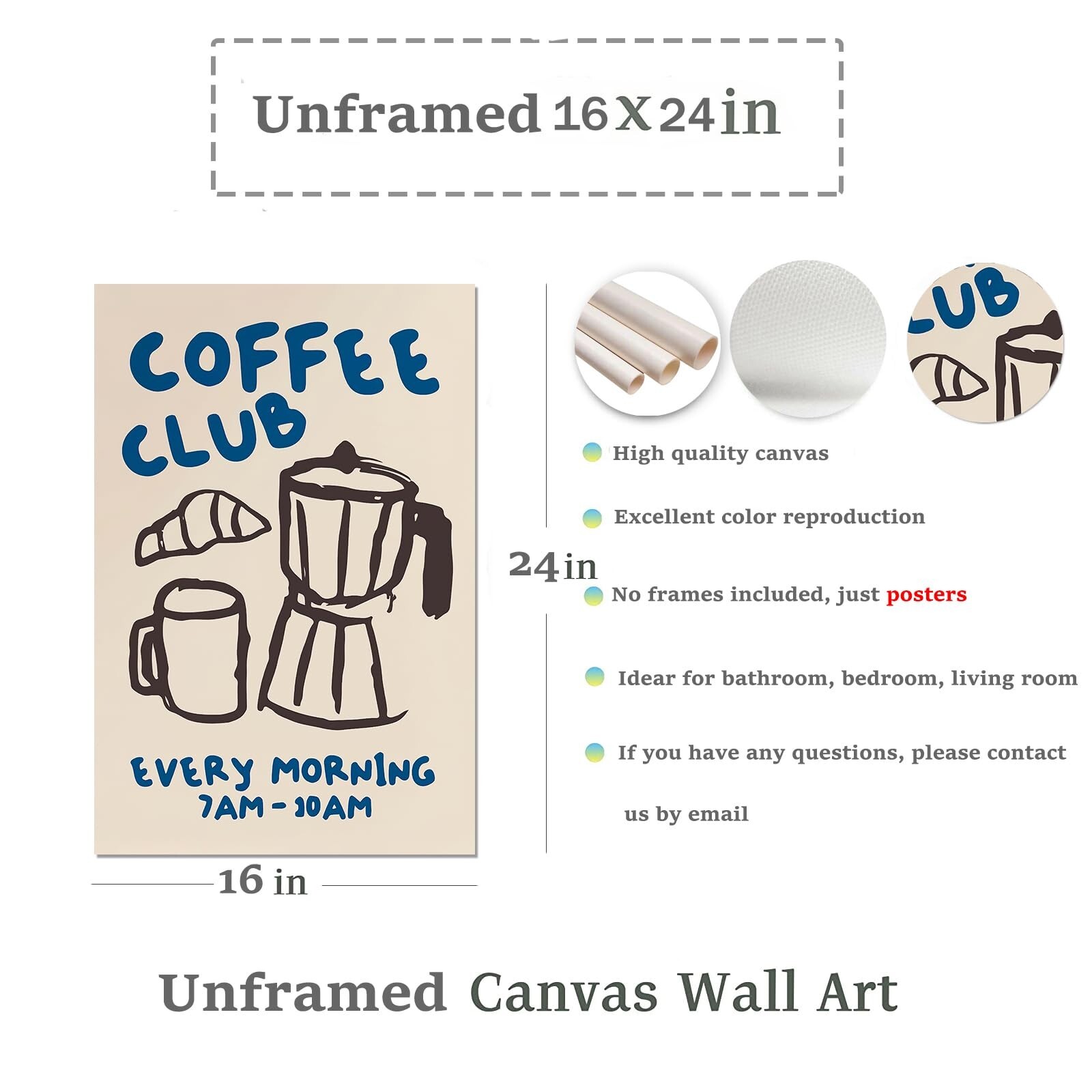 Kitchen Canvas Wall Art – Funky Kitchen Pictures, Vintage Coffee Artwork, Mod…