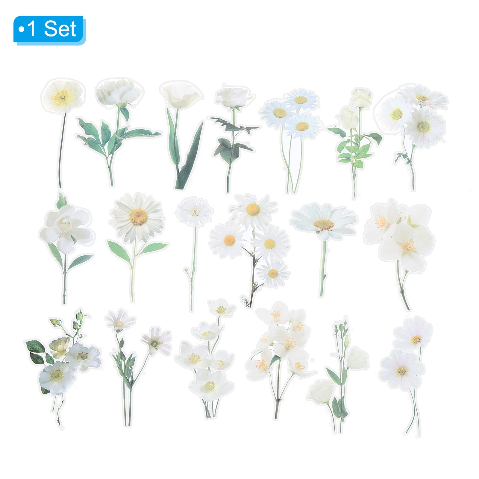 40 Sheet Clear White Daisies Flower PET Sticker Waterproof Flower Decal White