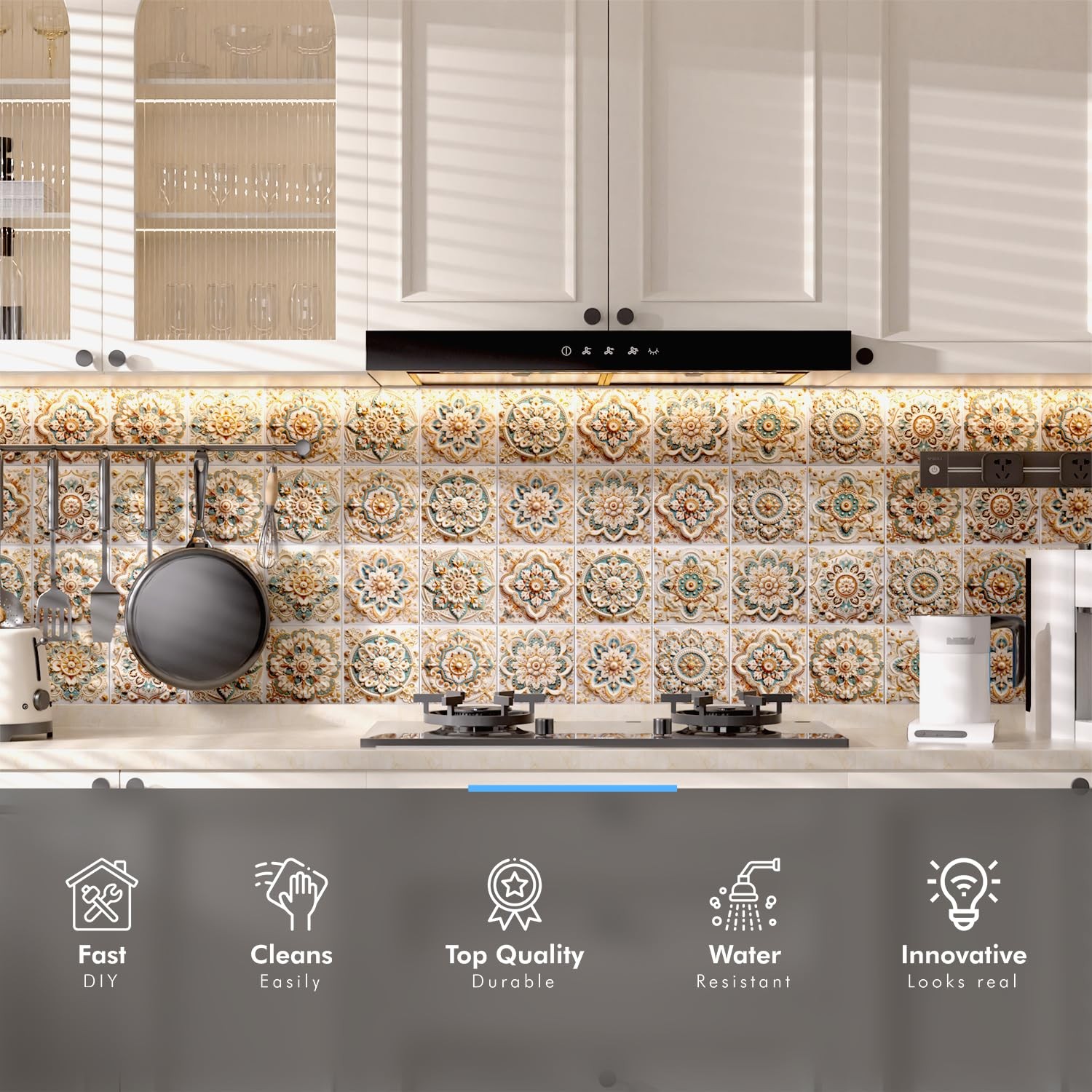Self Adhesive PVC Tiles Decal, 5.91×5.91 inch, 24pcs