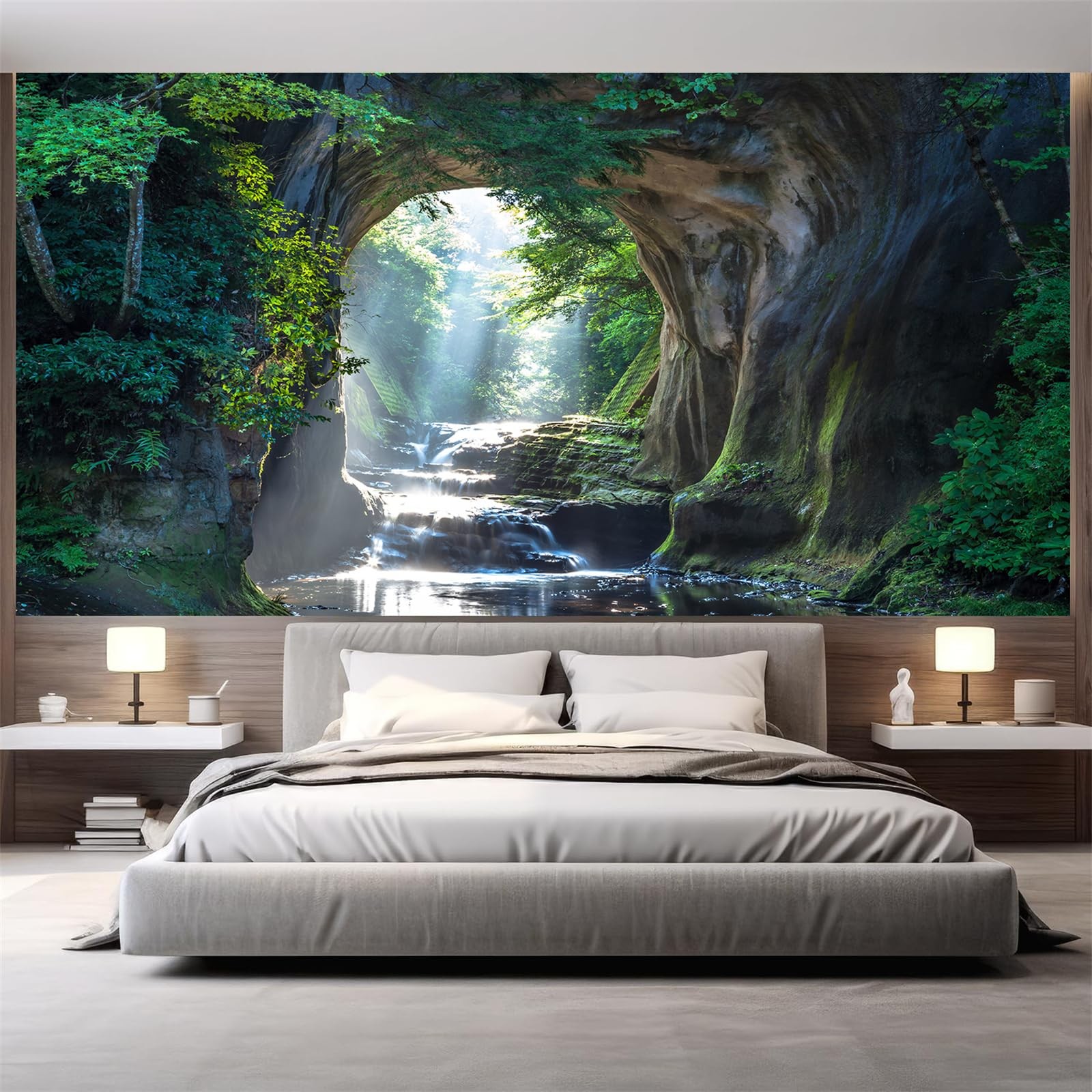 Waterfalls Flow Through Cave Peel and Stick Wall Murals 118"x78.7"-Self-Adhes…