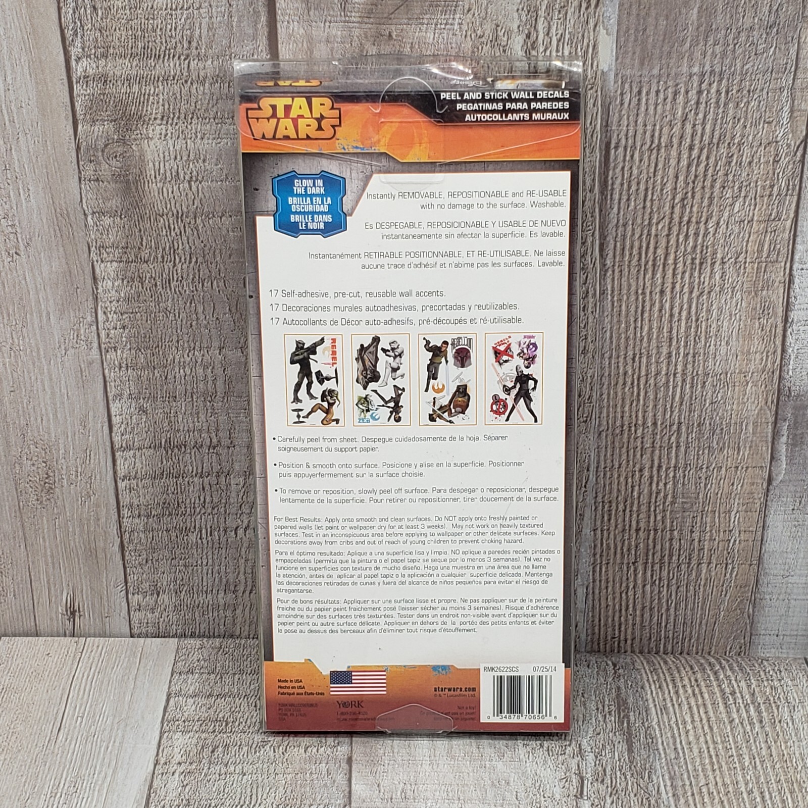 STAR WARS Rebels Wall Decals 17pc Removable & Reusable Glow In The Dark Design