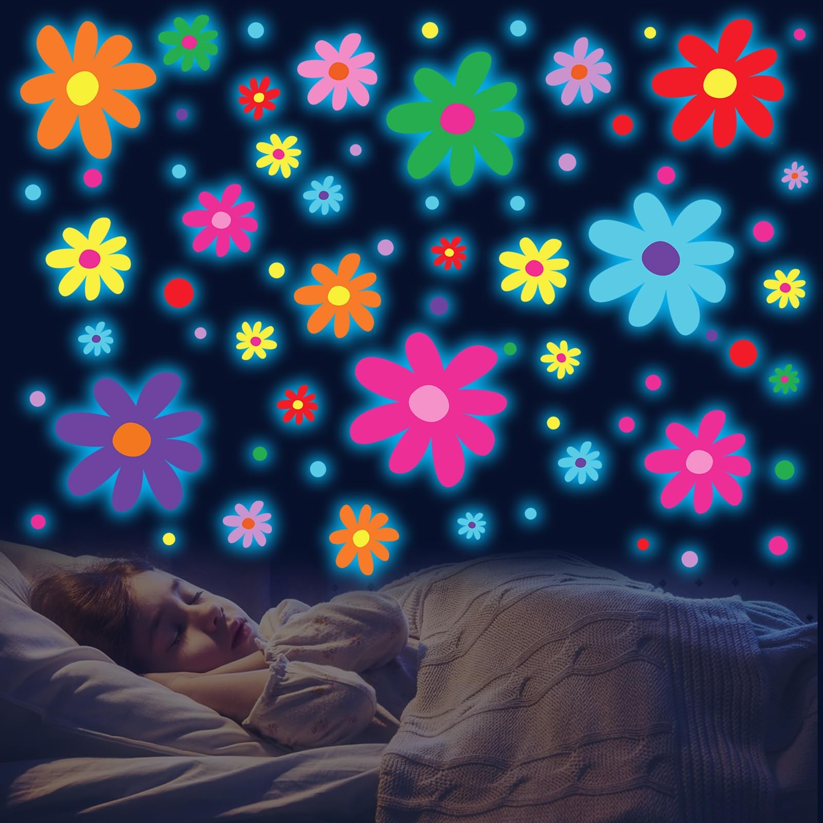 Glow in The Dark Big Daisy Wall Decals，Glowing Luminous Daisy Wall Stickers C…