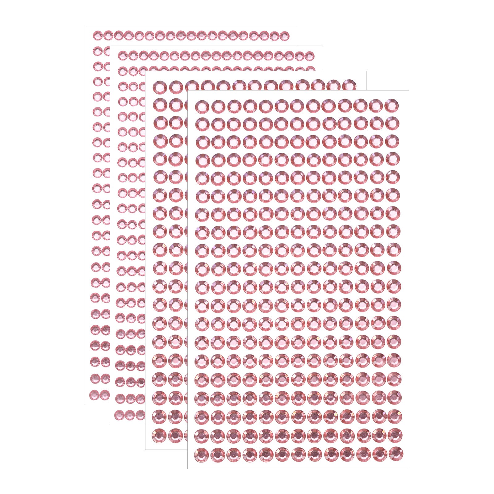 1394Pcs 4mm/6mm Self-Adhesive Rhinestone Stickers for Craft 4 Sheet Pink