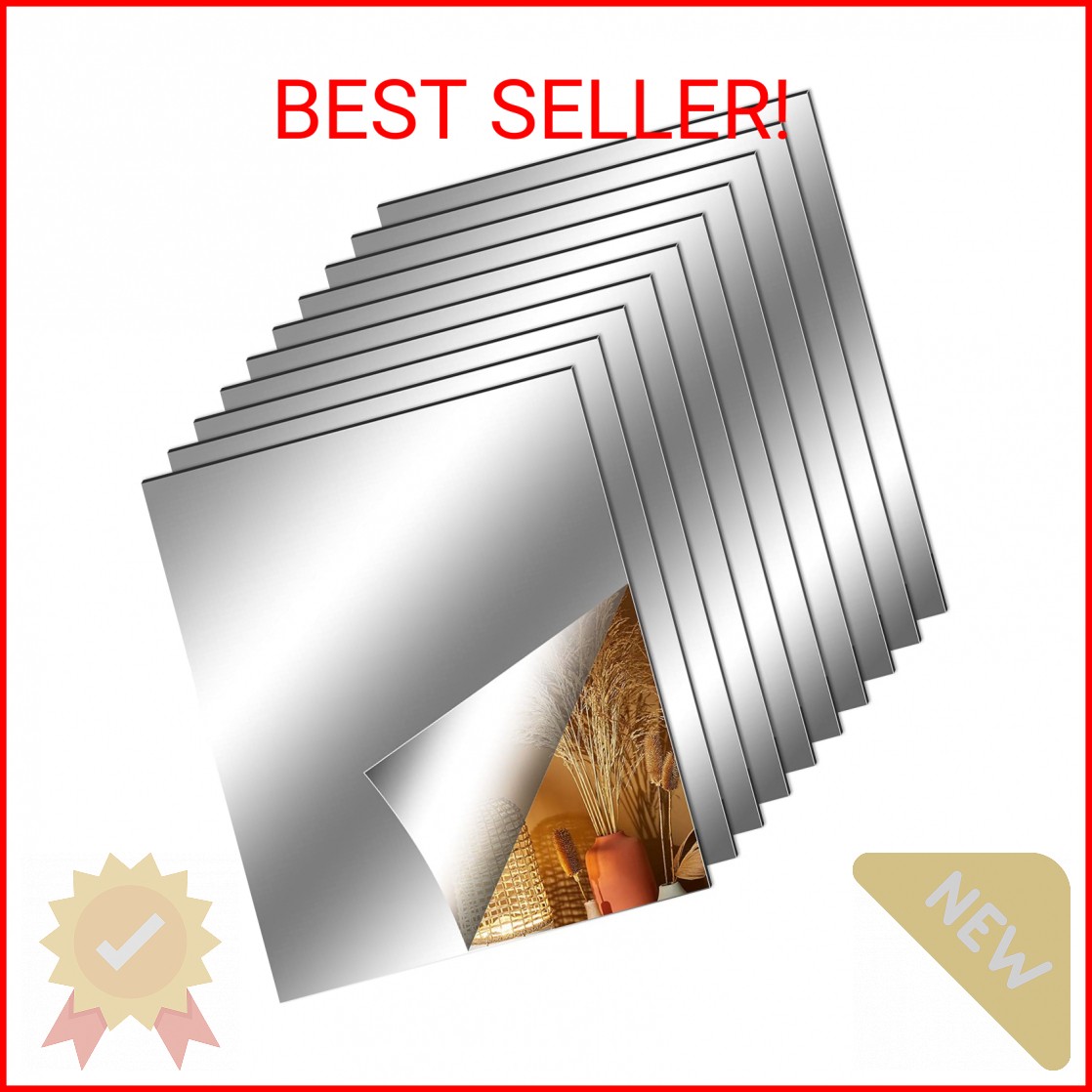 Fantasyon 10 Pieces Flexible Mirror Sheets, Self Adhesive Decorative Plastic Mir