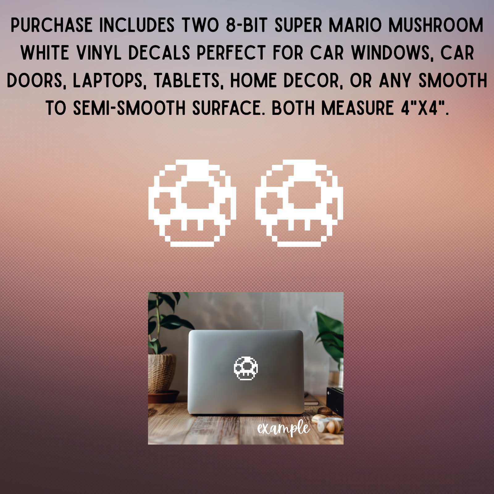8-Bit Super Mario Bros Mushroom 1 up White 2 PACK ~ Pixel ~ Retro~ Vinyl Decals