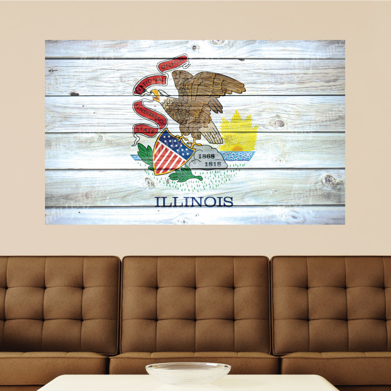 Illinois Flag Distressed Wood Vinyl Wall Decal Sticker Graphic Art – 4 Sizes