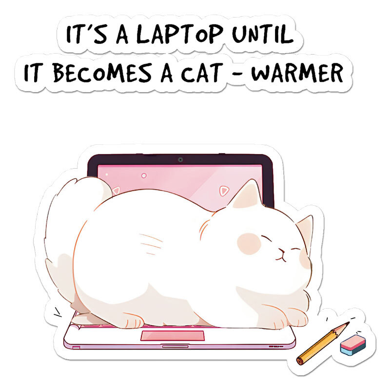 Laptop Cat Warmer, Vinyl Decal Sticker, Indoor Outdoor, 3 Sizes, #11350