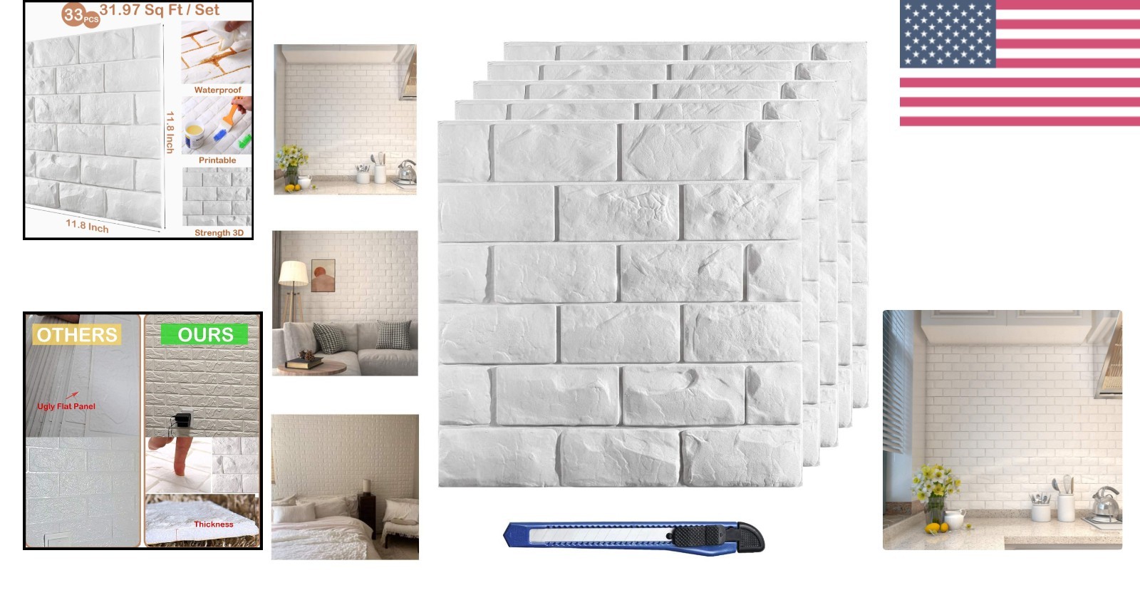 Customizable 3D White Brick Wall Panels – 30 Pcs Peel & Stick for Various Rooms