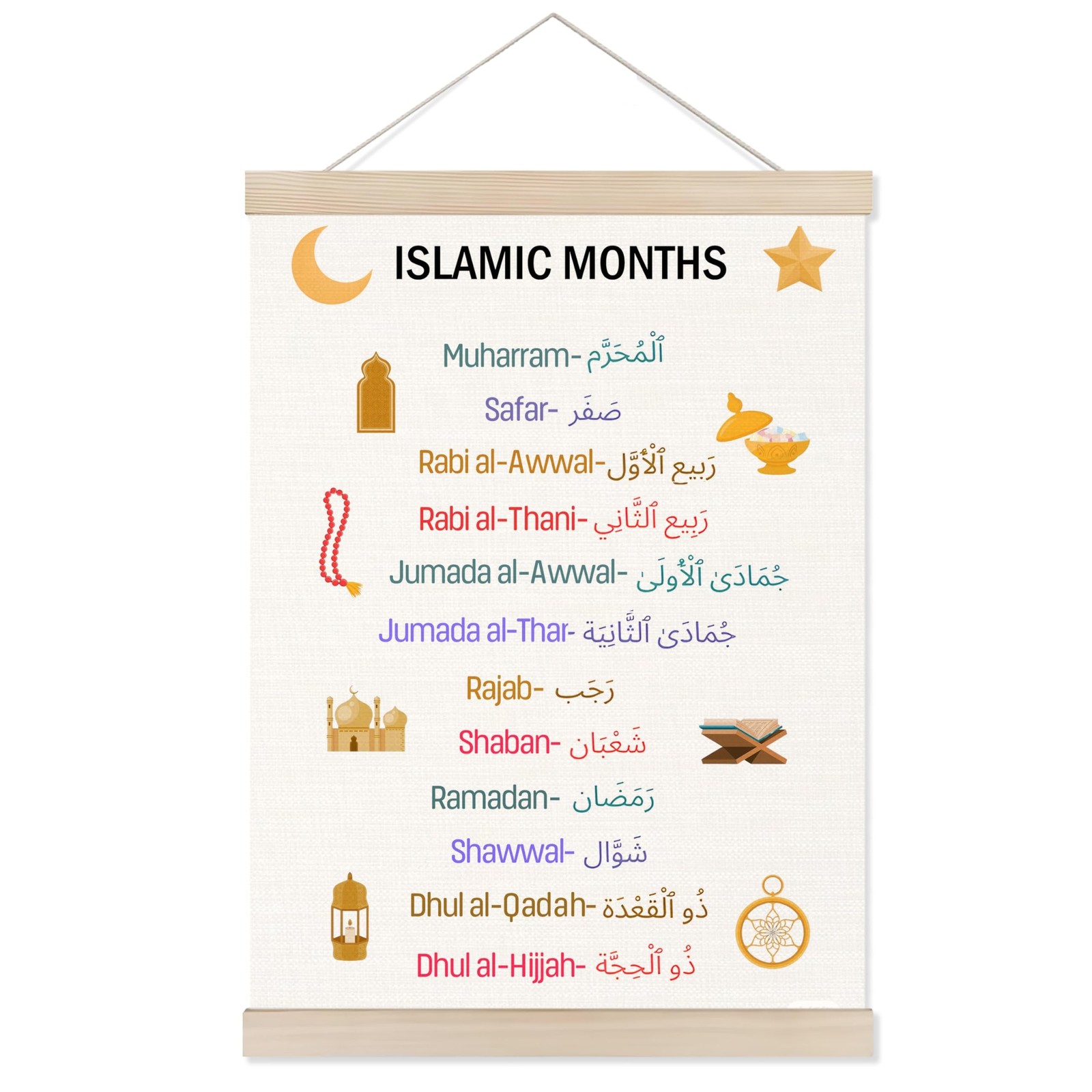 Welshower Boho Islamic Muslim Kids Poster Hanger Frame, Arabic Islamic Months…