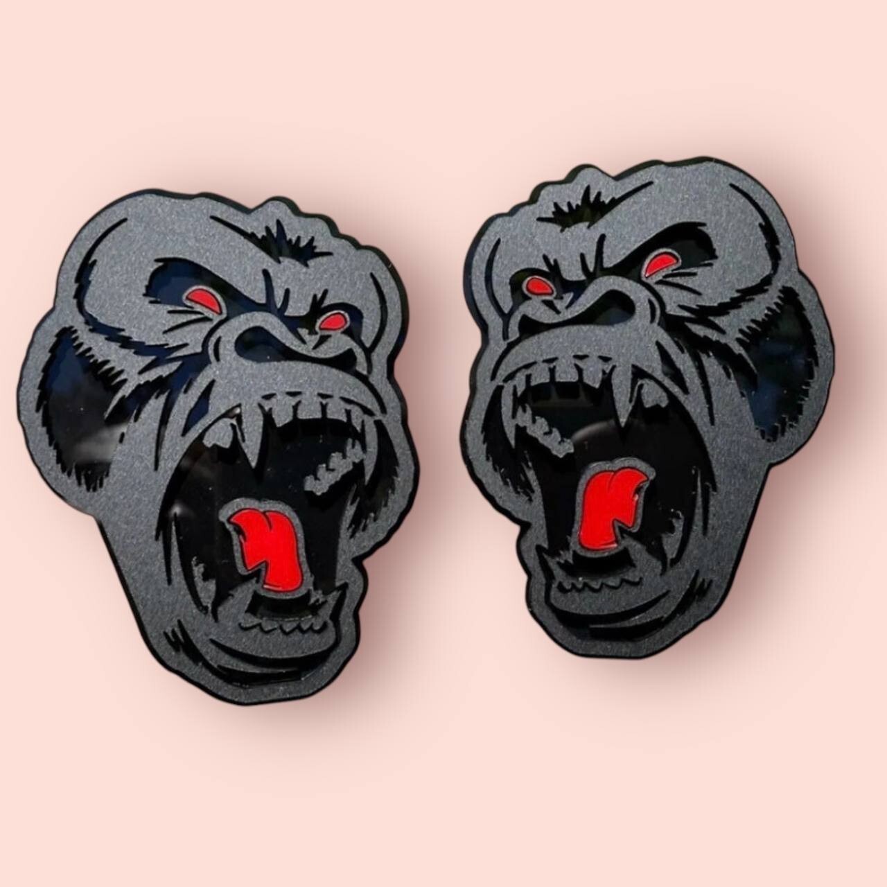 Angry Gorilla Red Eye Car Truck Emblem Badge Matte Black on Black Custom PK of 2