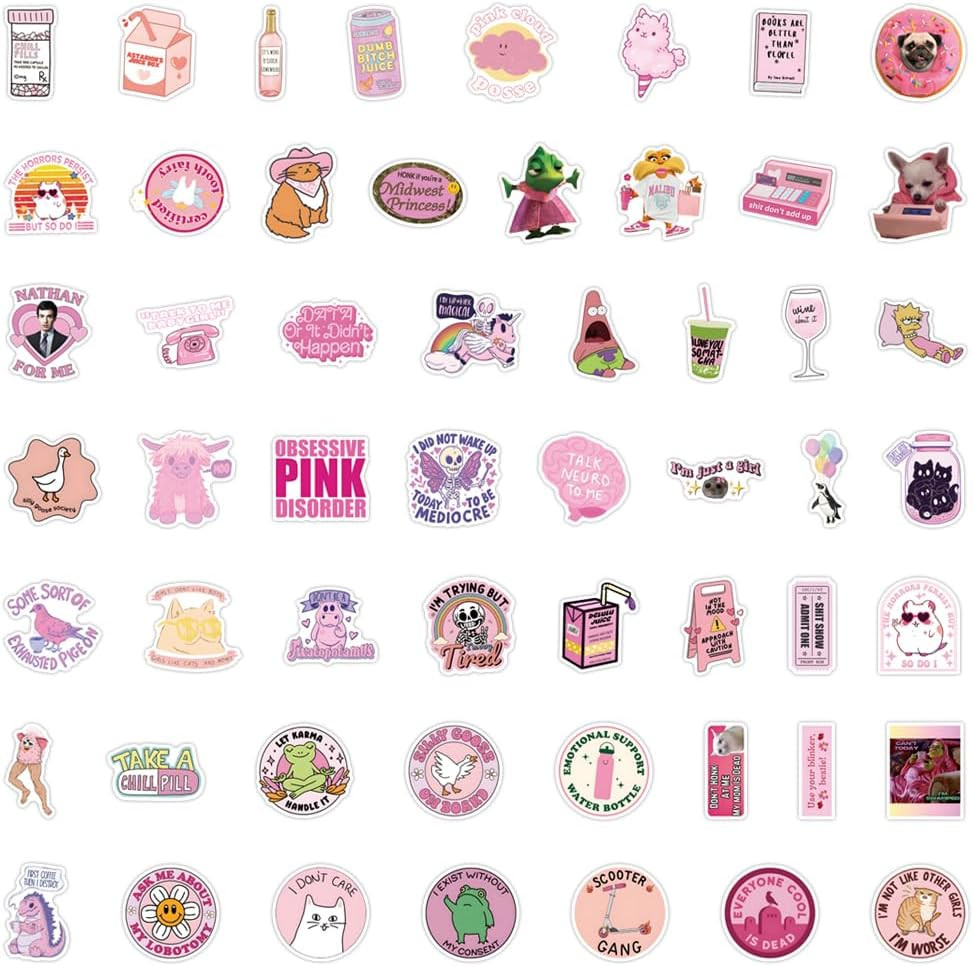 110 PCS Pink Funny Stickers for Adults, Meme Stickers for Women Teens