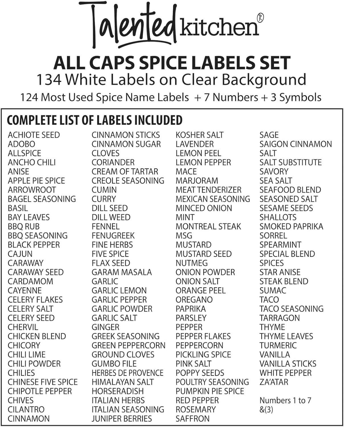 Talented Kitchen Spice Labels Stickers – 134-Count White Glossy Vinyl Minimalist
