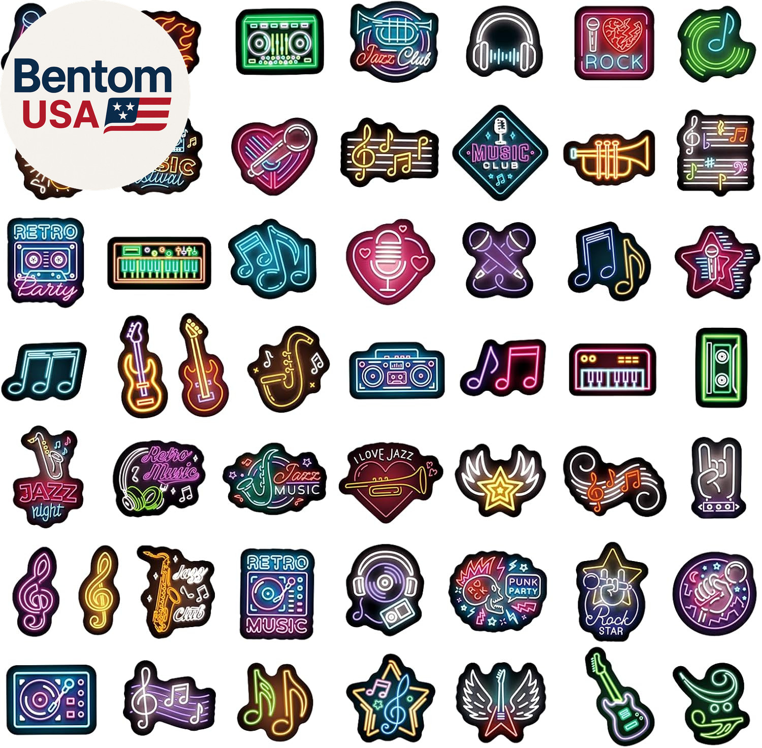 100Pcs Neon Music Waterproof Vinyl Stickers – Music Band Decor & Party Favors fo