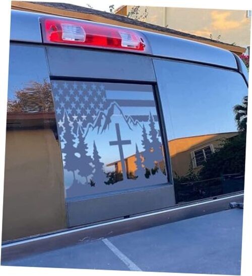 for Tacoma 2016-2023 Precut American Flag Cross Mountain Forest Rear Window