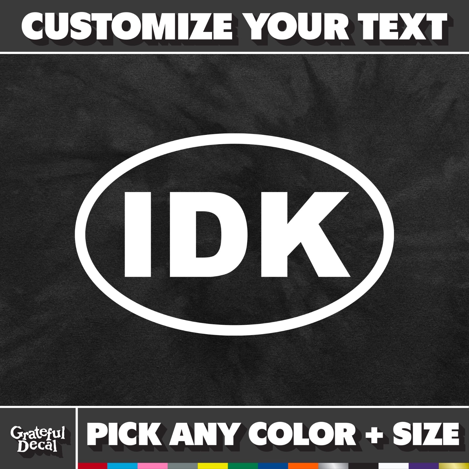 CUSTOM 3-Letter Text OVAL Decal Die-Cut Vinyl Sticker (Personalized Window)