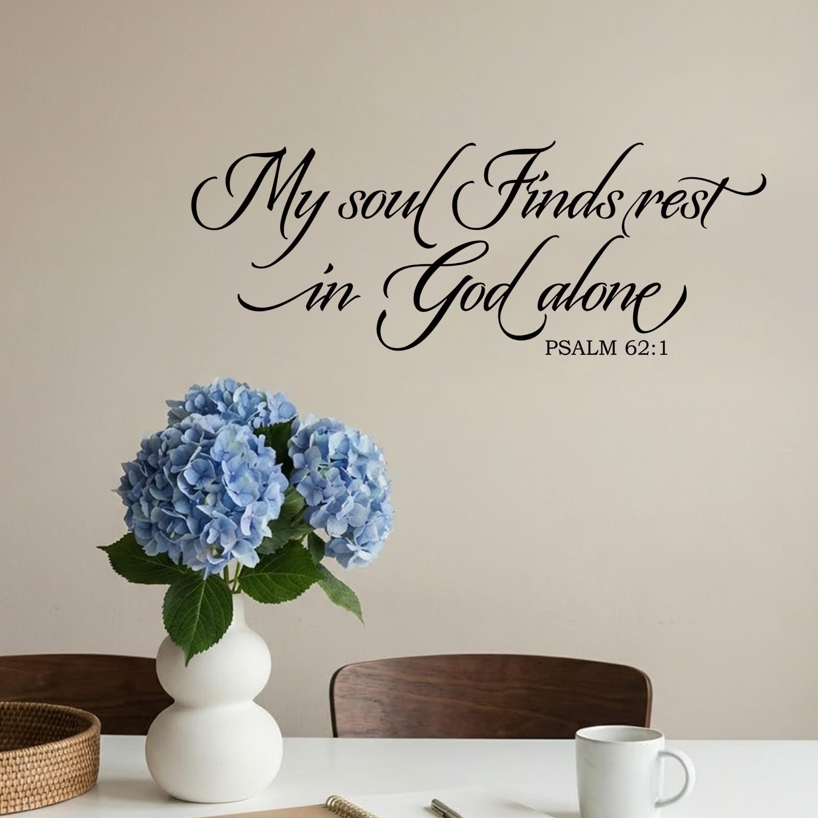Bible Verse Wall Decal, Psalm 62:1, Black, Vinyl, Typographic, Rectangular, I…