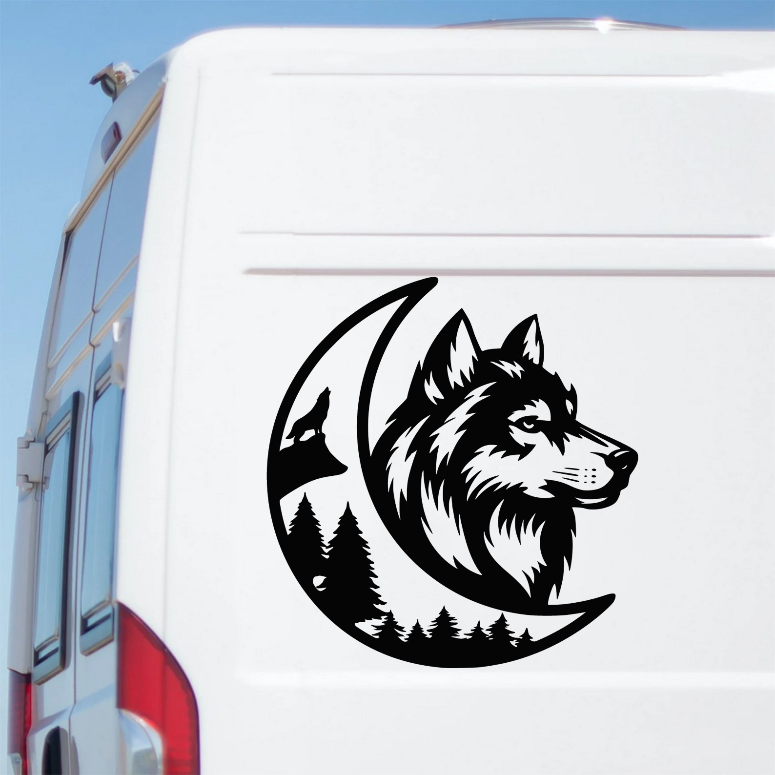 Wolf Moon Mountain Vinyl Decal Sticker – Camper Van Wolves Graphic Adventure