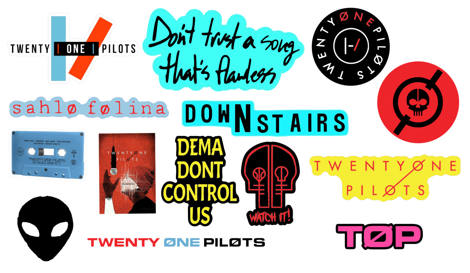 Twenty One Pilots sticker sets, Water Resistant, easy peel, 2-3", 12 Sets