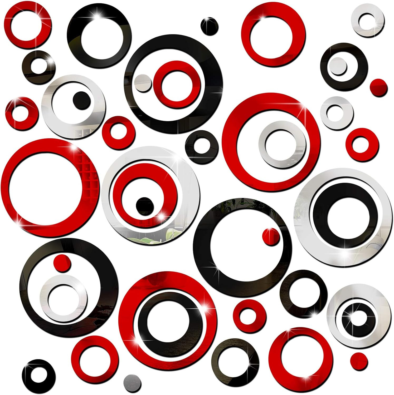 Outus 72 Pieces Wall Stickers Acrylic Circle Mirror Removable Clear,silver