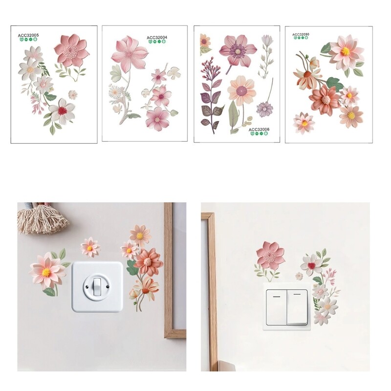 Flower Pattern Wall Decal Switches Sticker Easy to Apply and Remove for Any Room