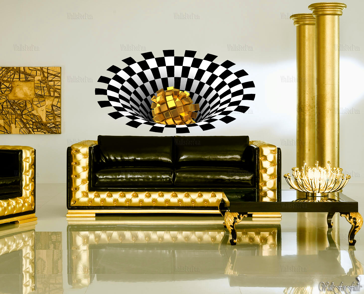 Optical illusion wall art Chess decor Illusion wall decal Creative gift idea 3d